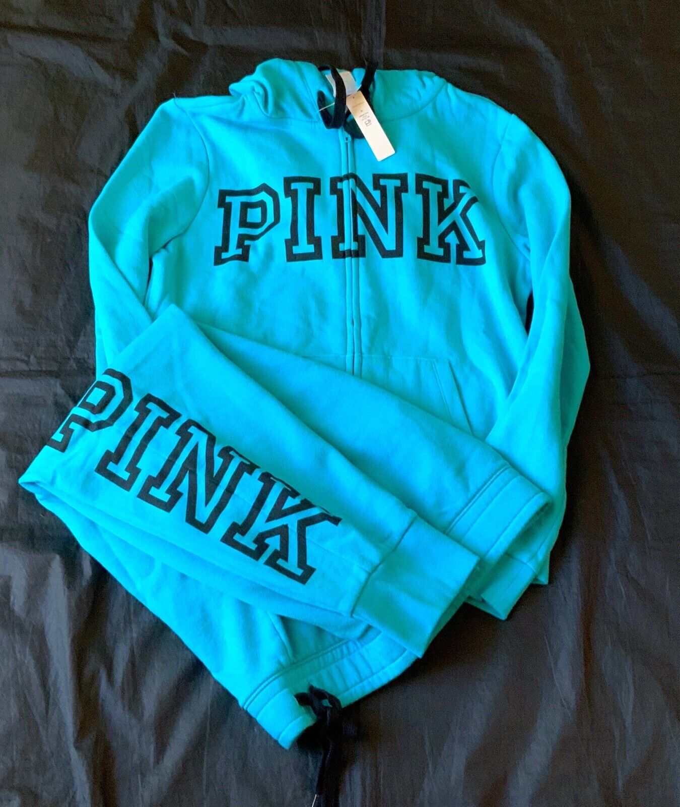 NWT Victoria’s Secret Pink 2 PC Zip-Up Hoodie Fleece Jogger Set Turquoise SZ M