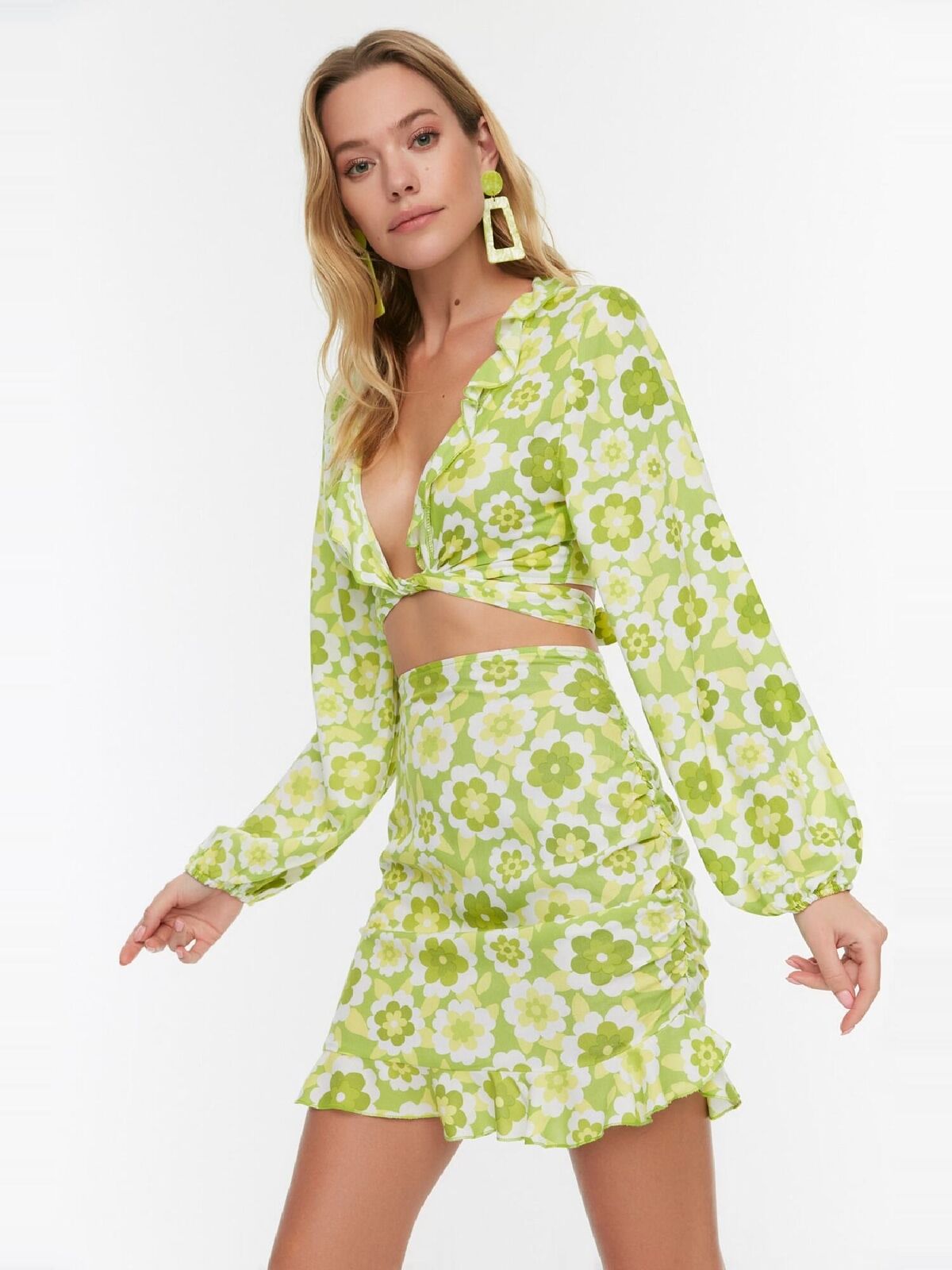 Trendyol Viscose Two-Piece Set - Green - Fitted