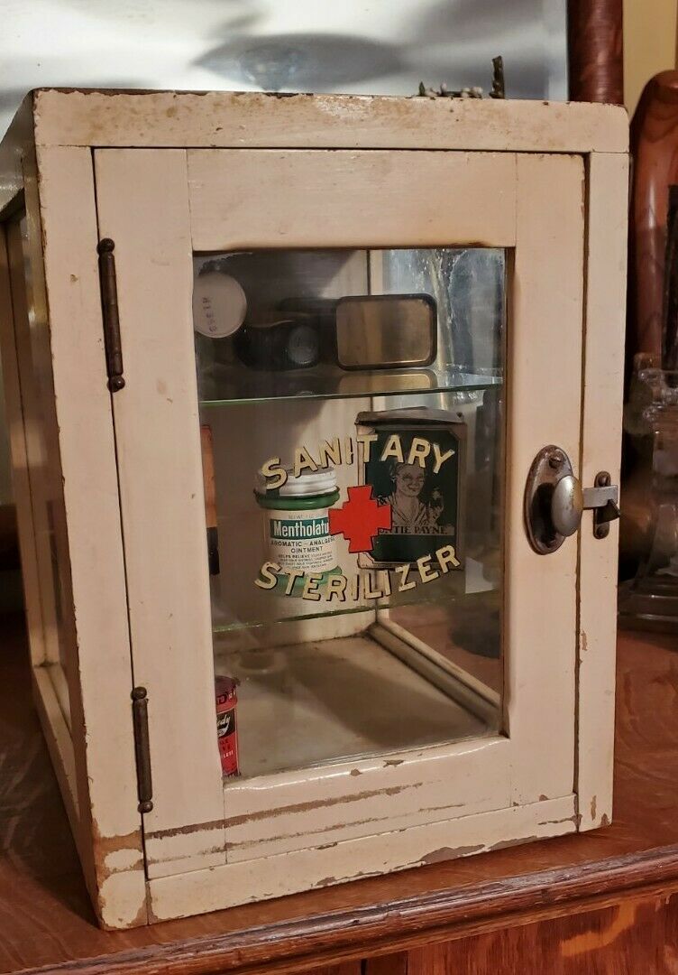 Antique/vintage Wooden & Glass Sanitary Sterilizer Medicine Drug Box